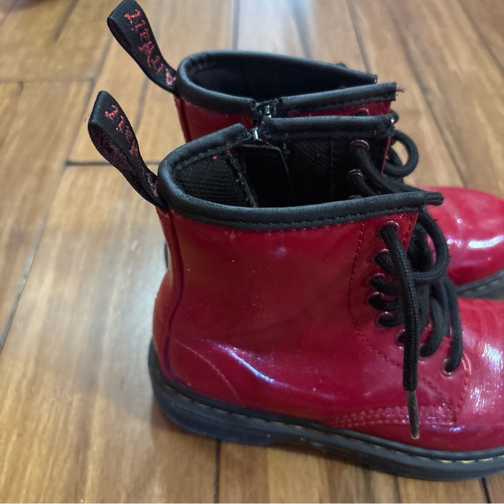 Dr Doc Martens 1460 J Lace Up Side Zip AW004 Red Leather Boots Kids Size 13 - Picture 3 of 12